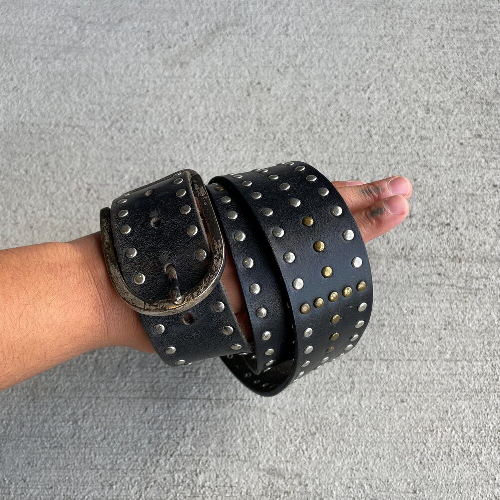 Y2K vintage 2000s black leather studded Calvin Klein belt indie sleaze | XL